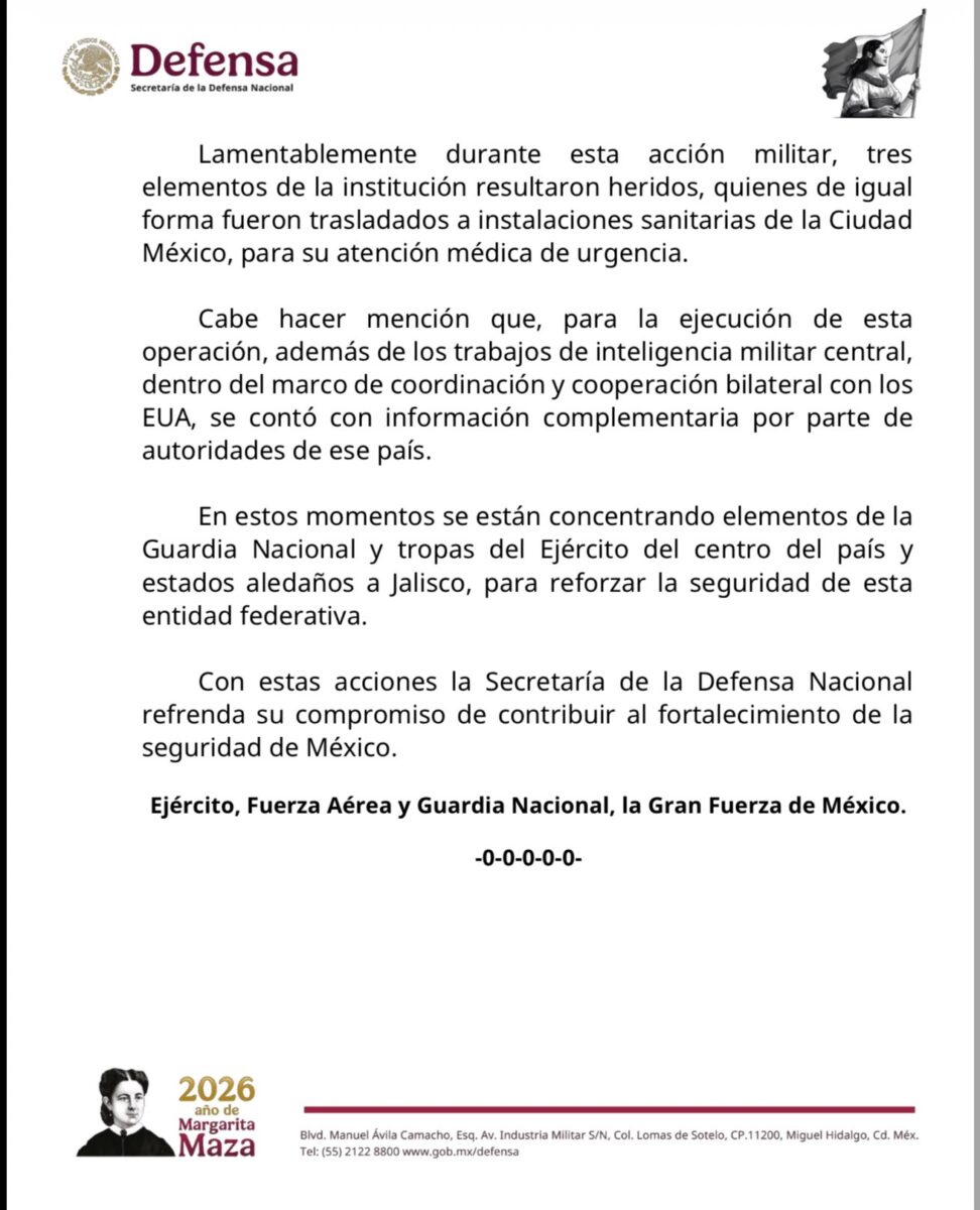 Sedena confirma muerte del Mencho, líder del CJNG y tres militares heridos; así fue el operativo 3 Sedena confirma muerte del Mencho