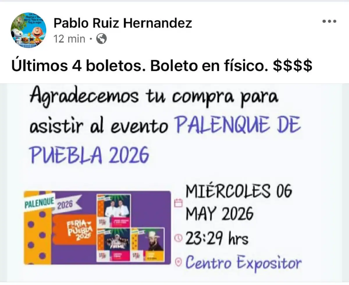 Revendedores ofrecen boletos del Palenque de Puebla 2026 en redes sociales