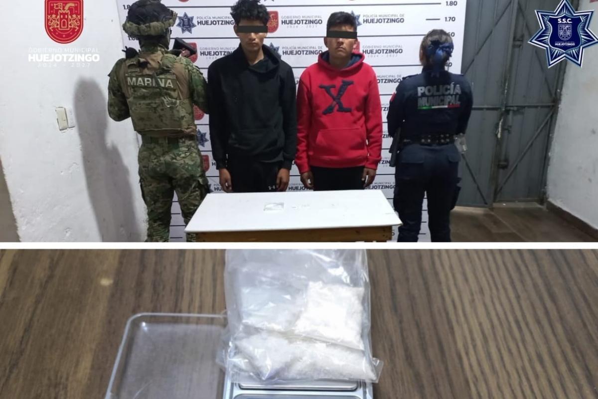SSC de Huejotzingo detiene a presuntos responsables de intentar quemar tienda de conveniencia y al líder de Los Pañales