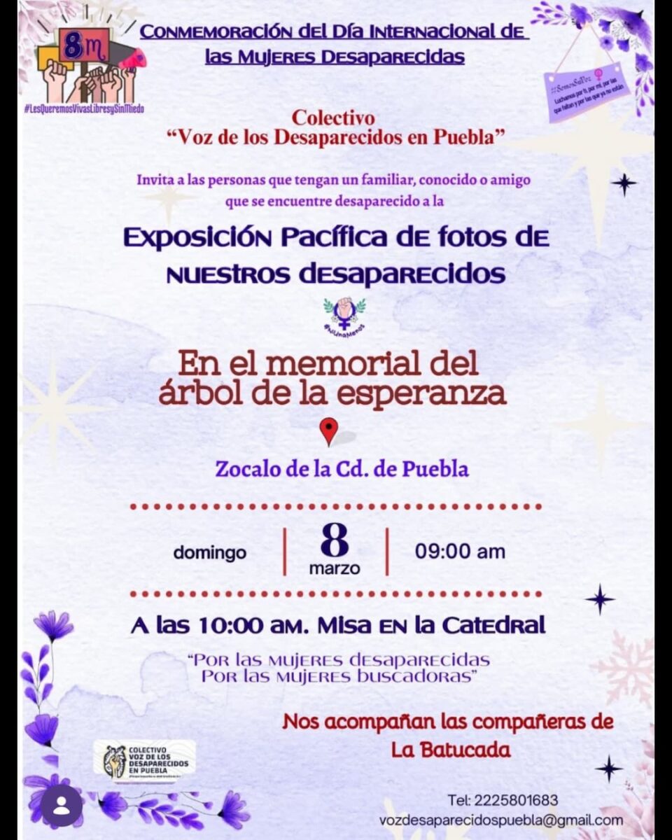 Convocan a tapizar calles con boletines de búsqueda durante la marcha del 8M en Puebla