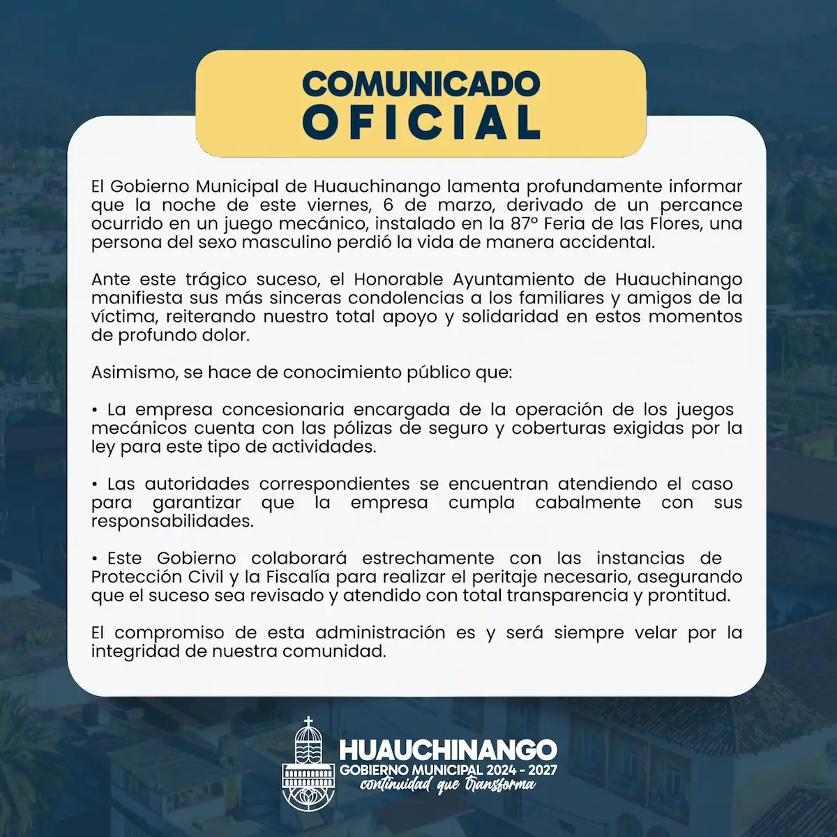 Muere hombre en la Feria de Huauchinango tras caer de un juego mecánico