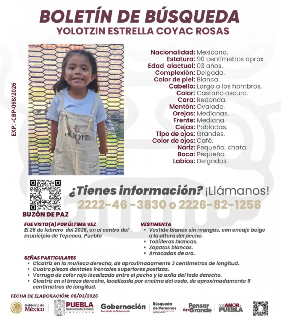 Niña Yolotzin Estrella Coyac Rosas no desapareció: FGE