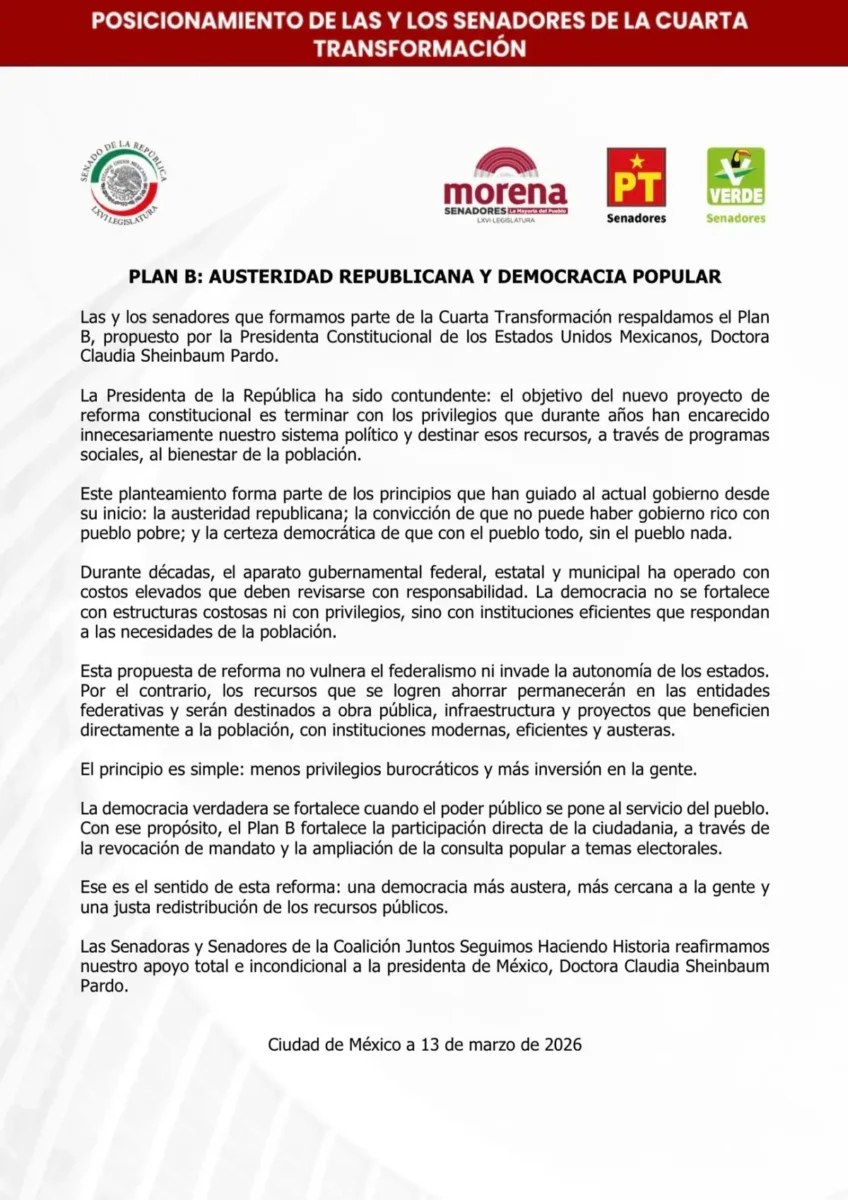 Morena y aliados respaldan Plan B de reforma electoral de Sheinbaum 3 Morena y aliados respaldan Plan B de reforma electoral