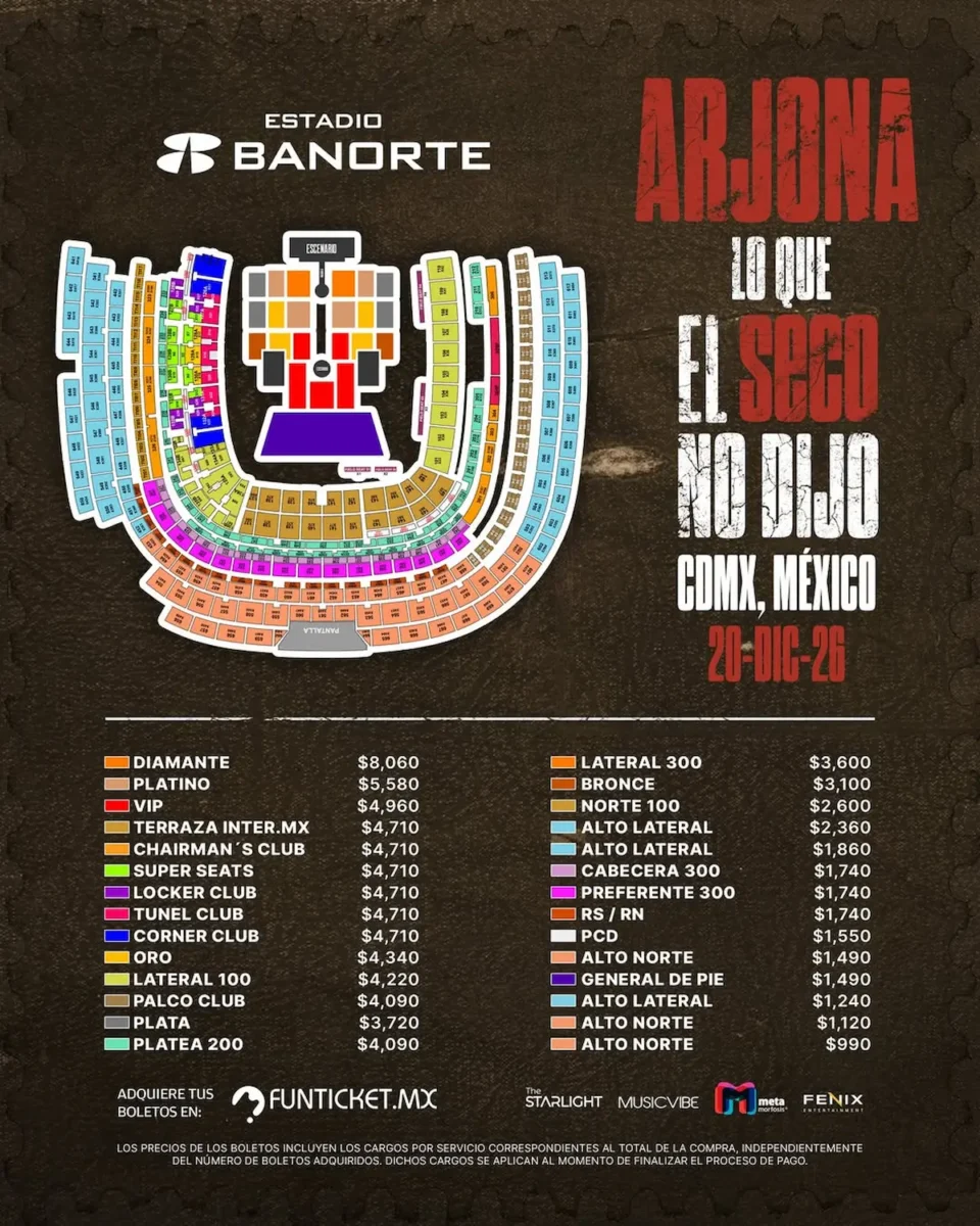 precios de los boletos para Ricardo Arjona en la CDMX 