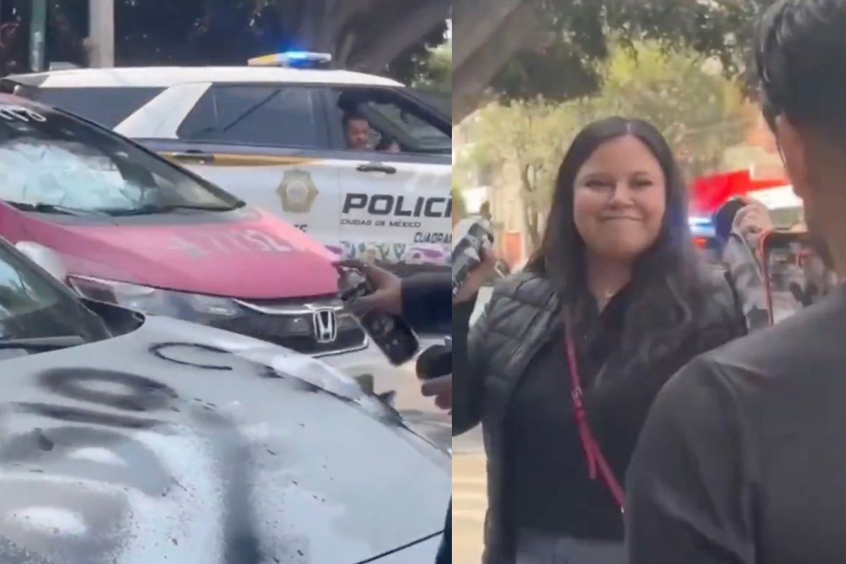 Policías descubren a joven grafiteando el auto de su ex, la dejan ir y a él lo multan