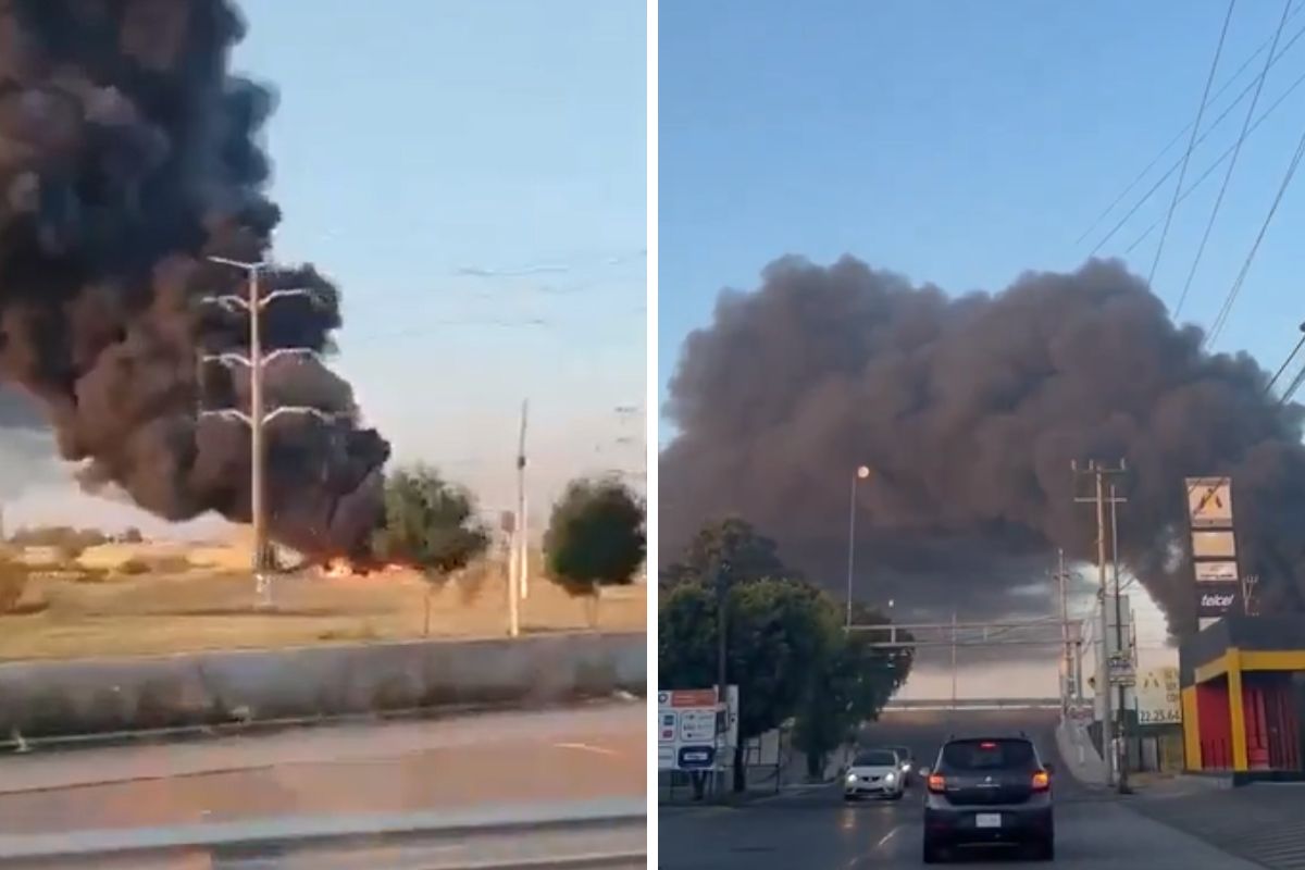 Así se ve el impactante incendio en terreno de Coronango
