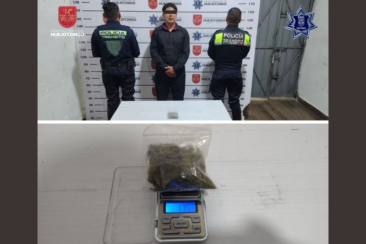 SSC de Huejotzingo mantiene mano firme- aseguran a sujeto con droga y a tres más por quebrantamiento de sellos