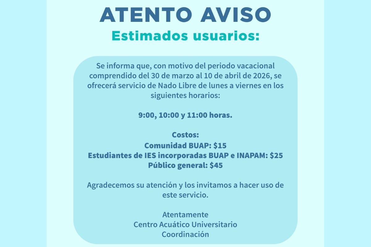 ¿Sin plan en Semana Santa? BUAP ofrece nado libre desde 15 pesos