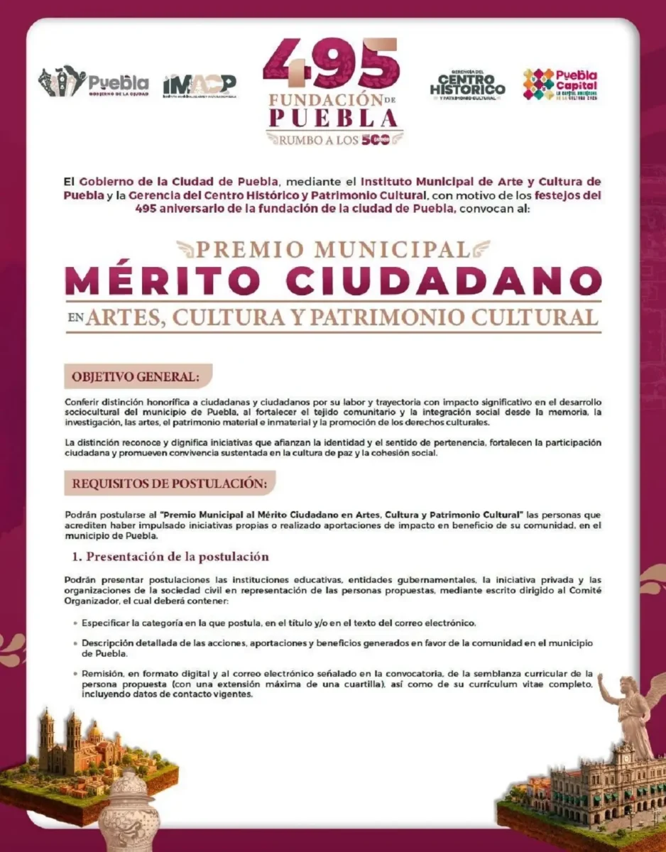 Abren convocatoria al Premio Municipal al Mérito Ciudadano en Artes, Cultura y Patrimonio Cultural
