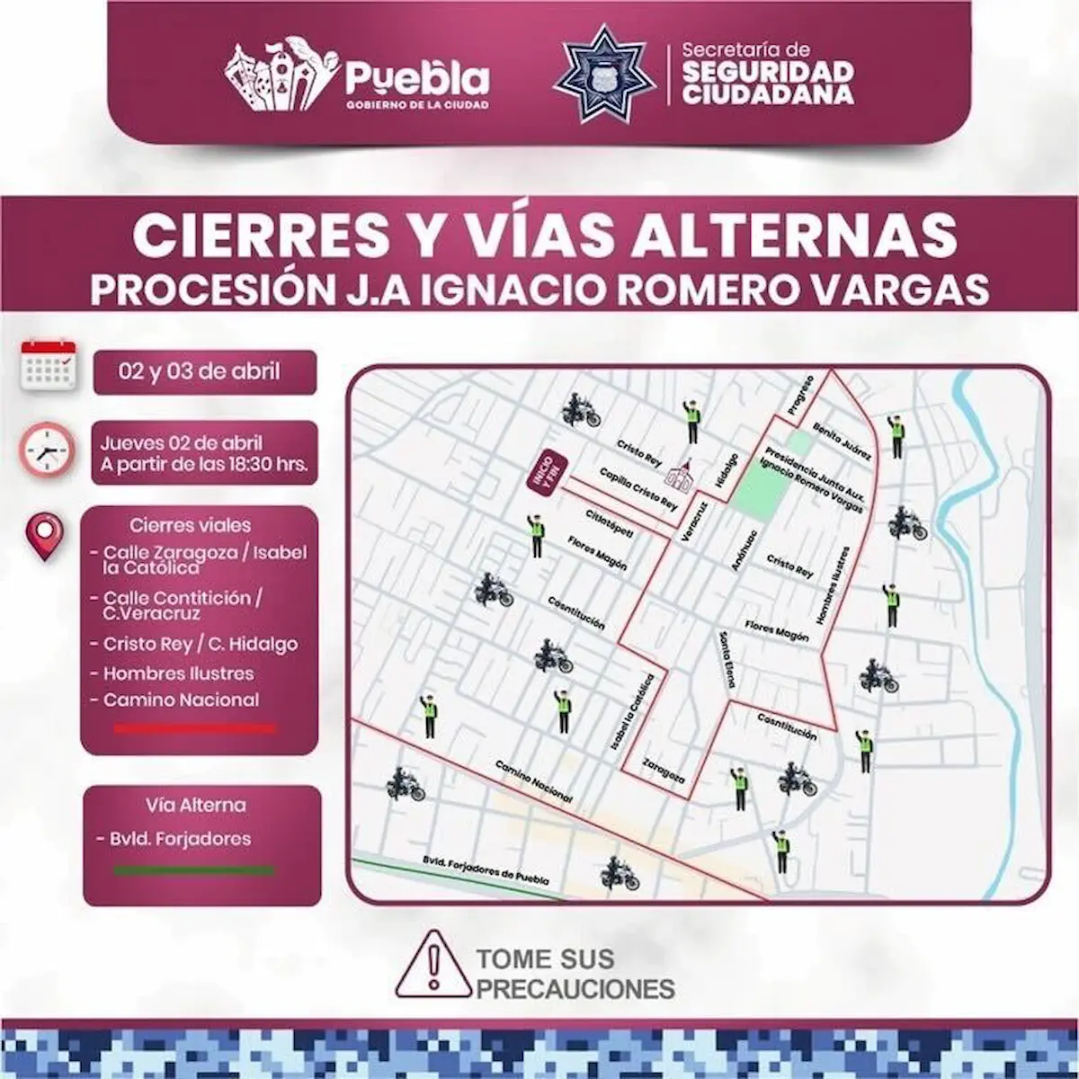 Activará SSC cierres viales en Ignacio Romero Vargas por actividades de Semana Santa