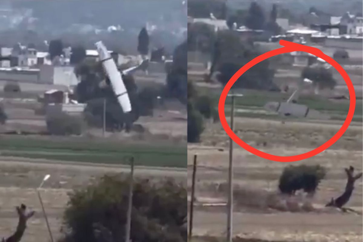 momento exacto del desplome de avioneta en Huejotzingo