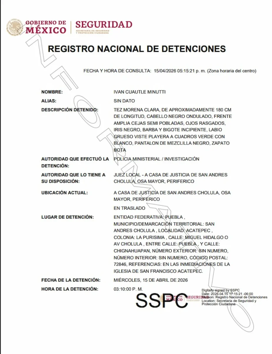 detención del ex síndico municipal de San Pedro Cholula