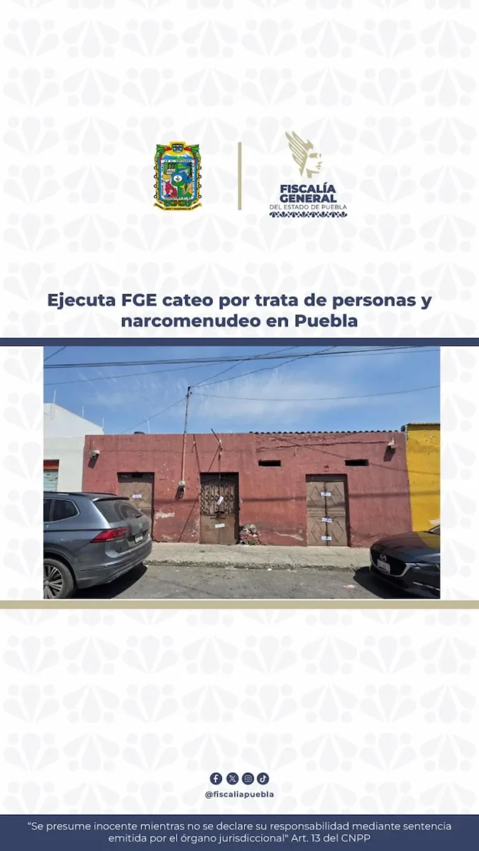 Ejecuta FGE cateo por trata de personas y narcomenudeo en Puebla