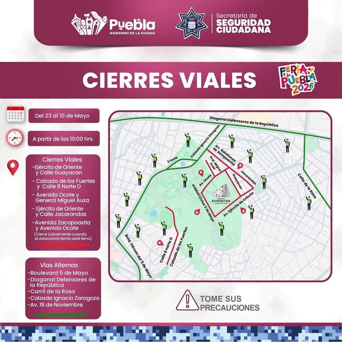 Estos son los cierres viales por la Feria de Puebla 2026