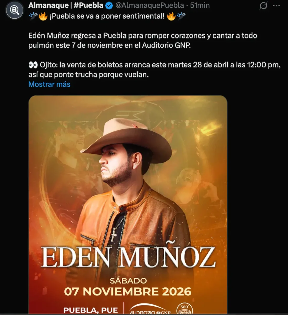 Estos son los precios para Eden Munoz en Puebla 2