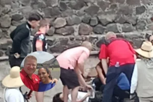 Bombero de Houston en Teotihuacán y doctora ayudan a niño herido