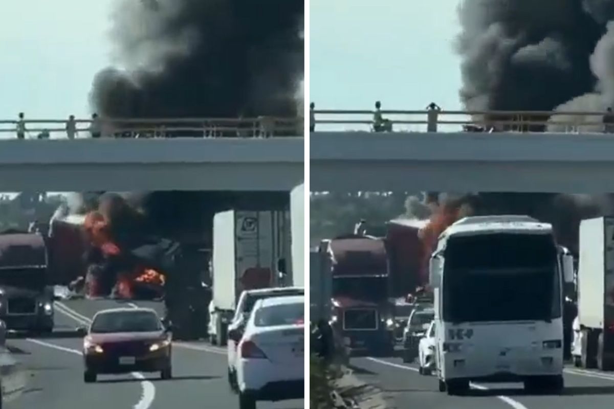 Choque en la Cuacnopalan-Oaxaca: tráiler vuelca y termina incendiado