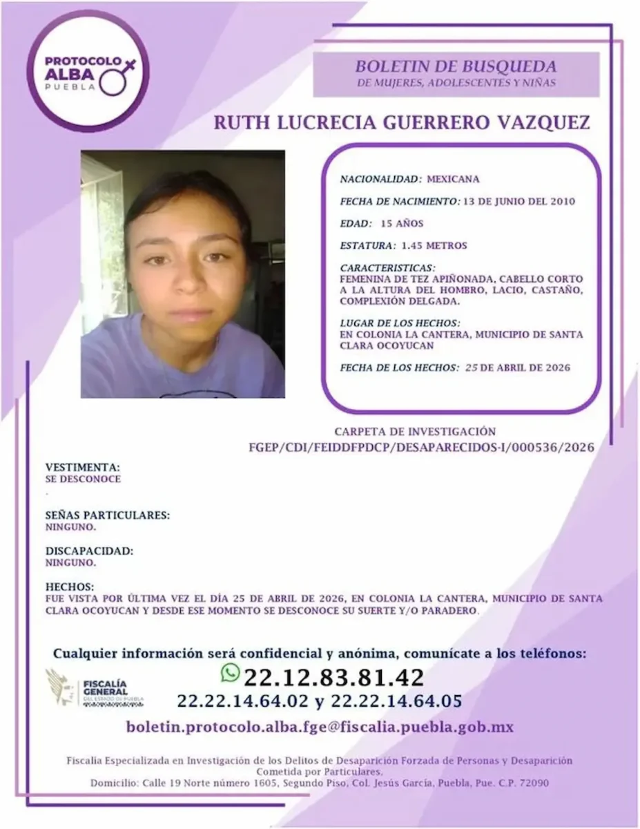 Buscan a Ruth Lucrecia Guerrero de 15 años