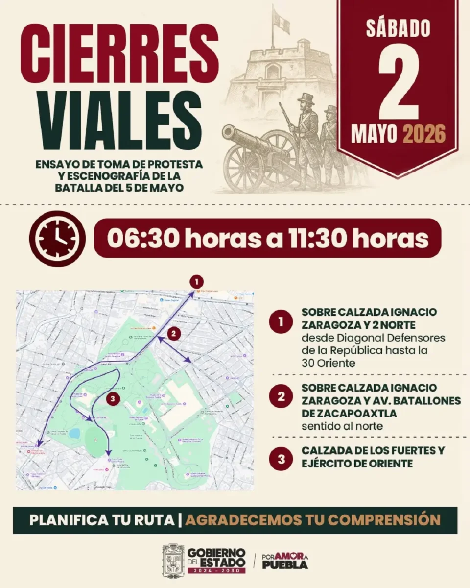 Estas son las calles cerradas en Puebla hoy 2 de mayo
