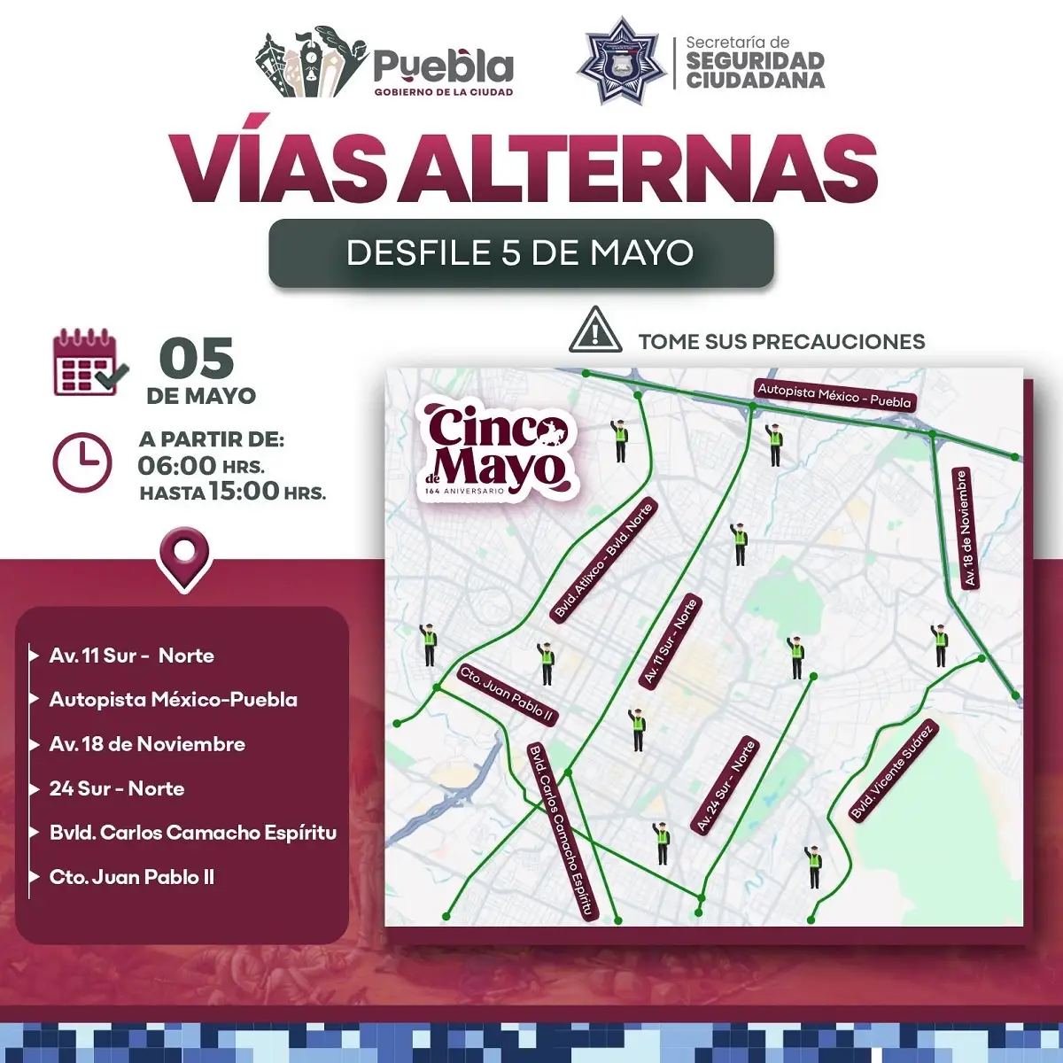 Calles cerradas en Puebla hoy 5 de mayo y rutas alternas