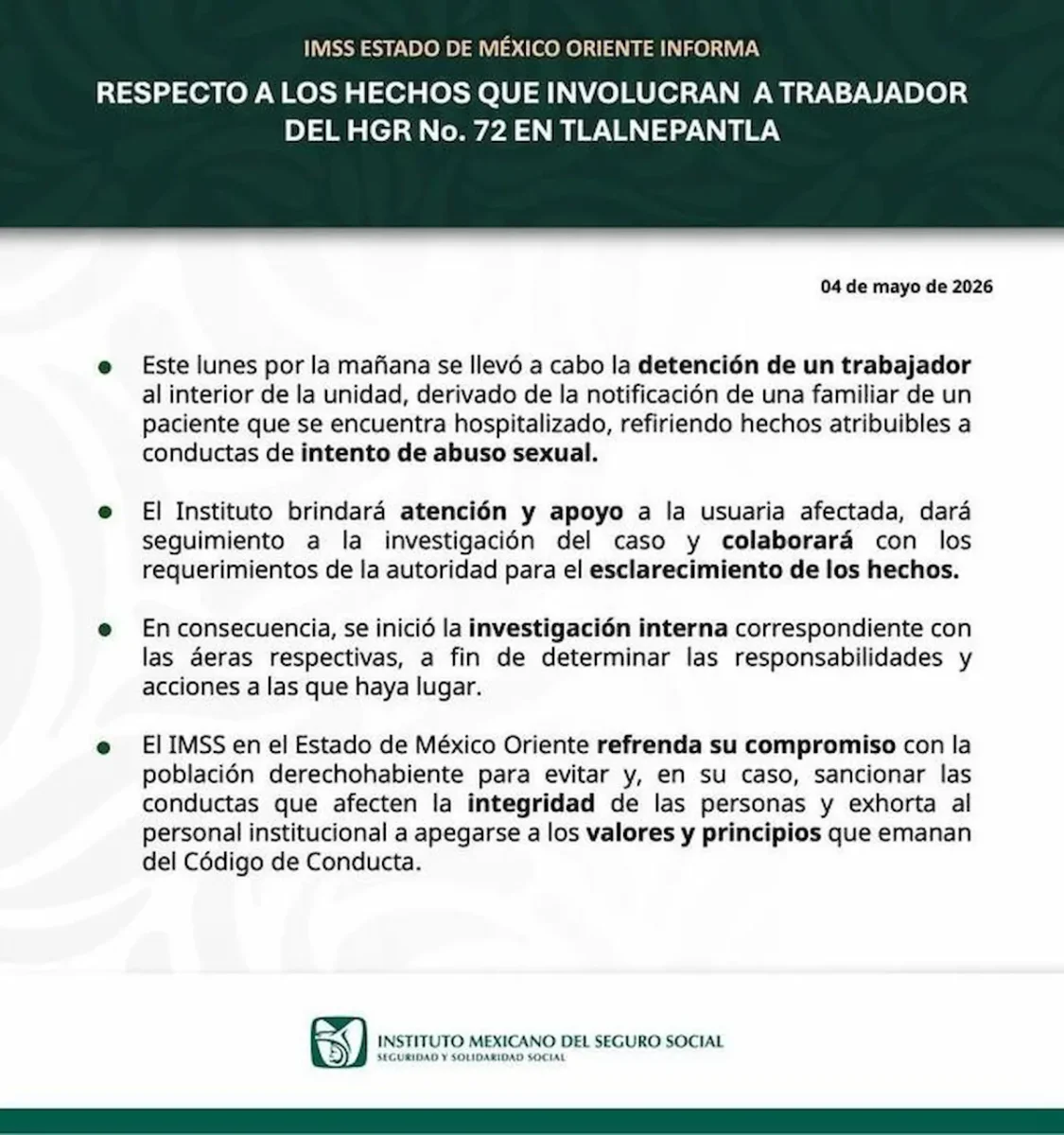 Detienen a camillero del IMSS que presuntamente abusó sexualmente de una paciente