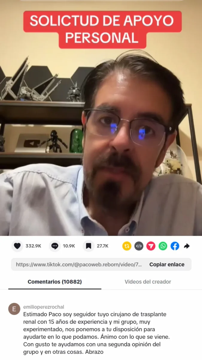 Paco Web enfrenta grave enfermedad renal y pide apoyo para someterse a trasplante