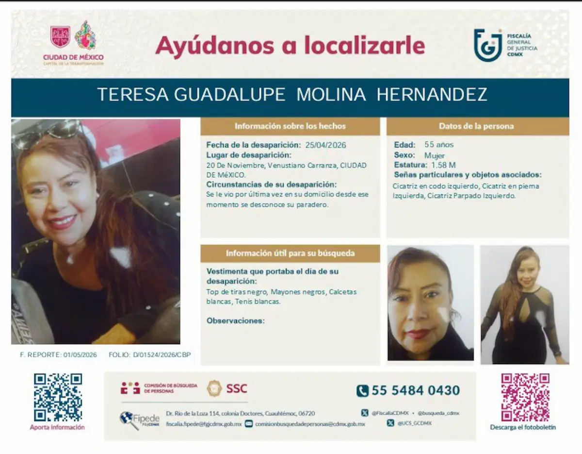 Teresa Guadalupe Molina fue desaparecida por su hijo tras negarse a darle permiso y dinero en la CDMX