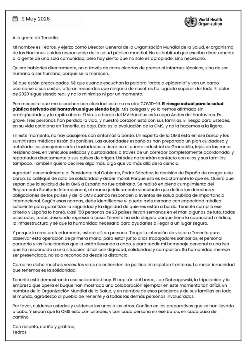 Contagios de hantavirus no desatarán otra pandemia: OMS