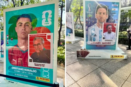 Colocan stickers de narcopolíticos en exhibición de estampas