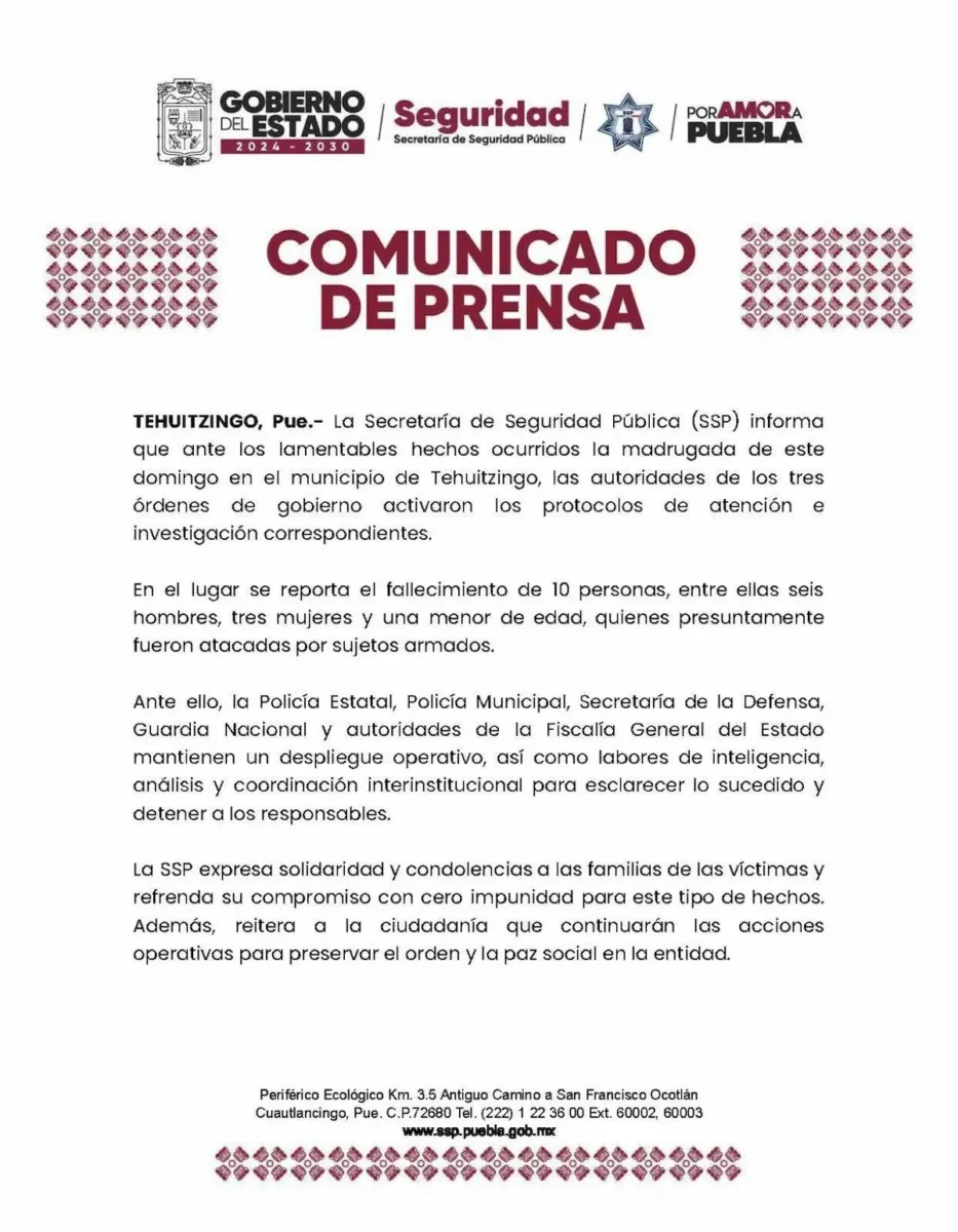 Despliegan operativo en Tehuitzingo tras masacre 