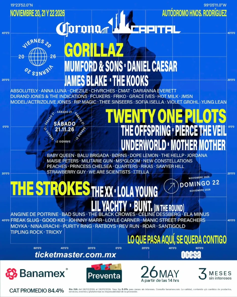Gorillaz, Twenty One Pilots y The Strokes, encabezan el cartel del Corona Capital 2026