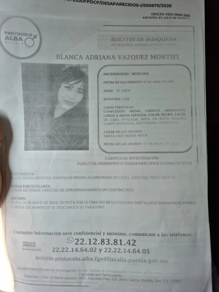 Blanca Adriana Vázquez desapareció tras acudir a clínica Detox en Puebla