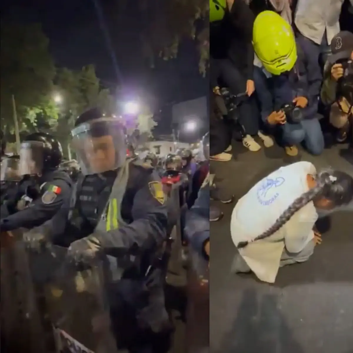Madre buscadora suplica de rodillas a policías que los dejen pasar