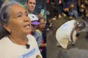 Madre buscadora suplica de rodillas a policías que los dejen pasar