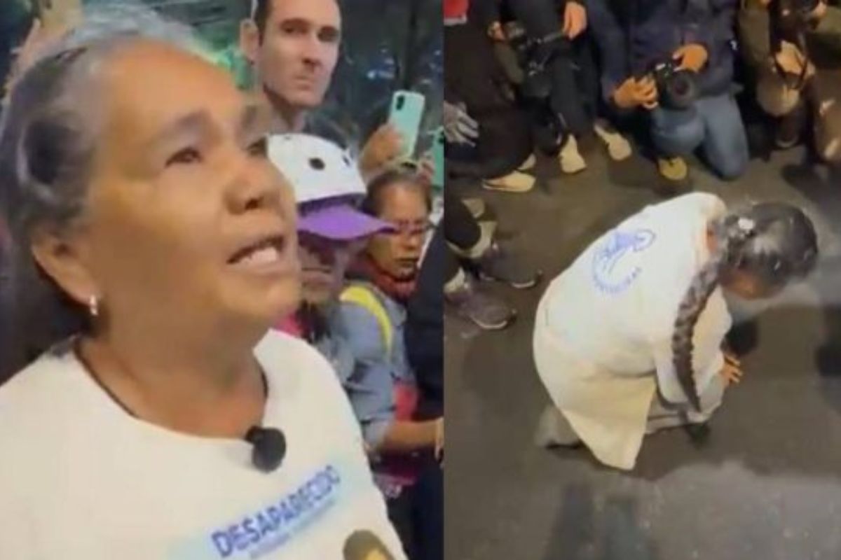 Madre buscadora suplica de rodillas a policías que los dejen pasar