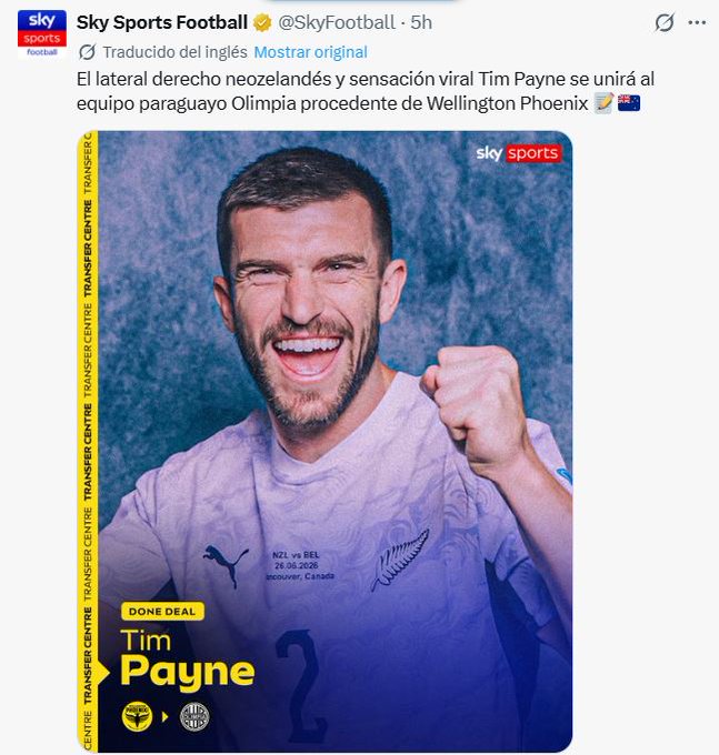 Tim Payne cerca de llegar al futbol paraguayo
