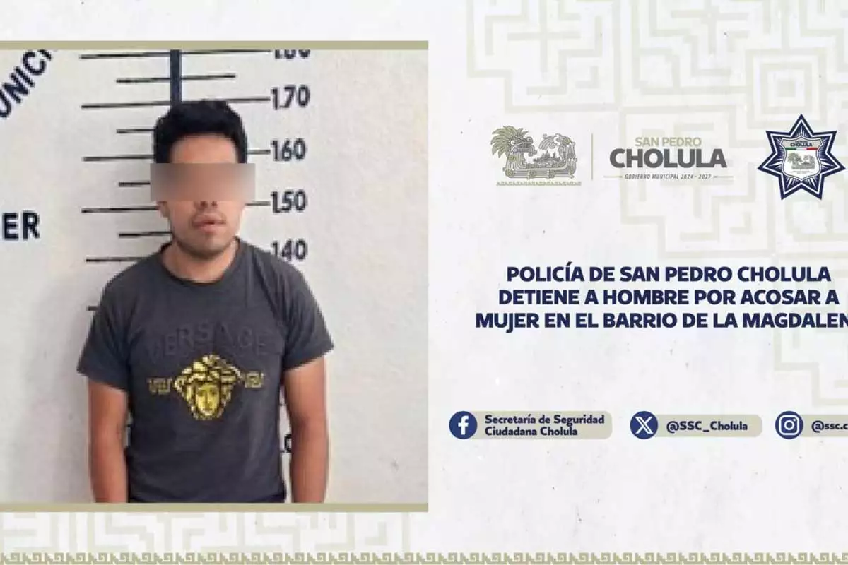 Policia de San Pedro Cholula detiene a hombre por acosar a mujer en el Barrio de La Magdalena 2