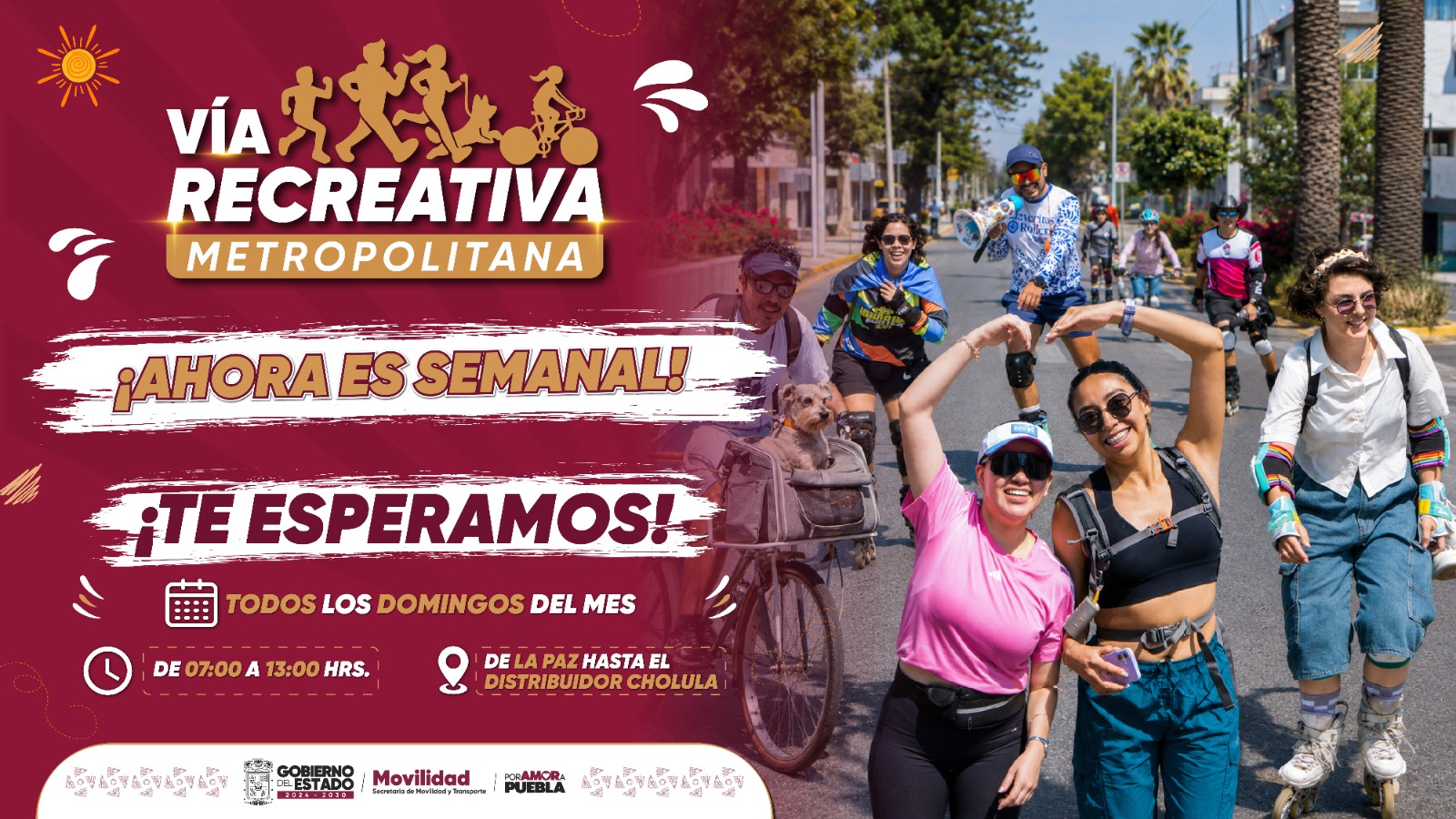 Ciclistas en la Vía Recreativa Metropolitana de Puebla | Foto: Gobierno de Puebla