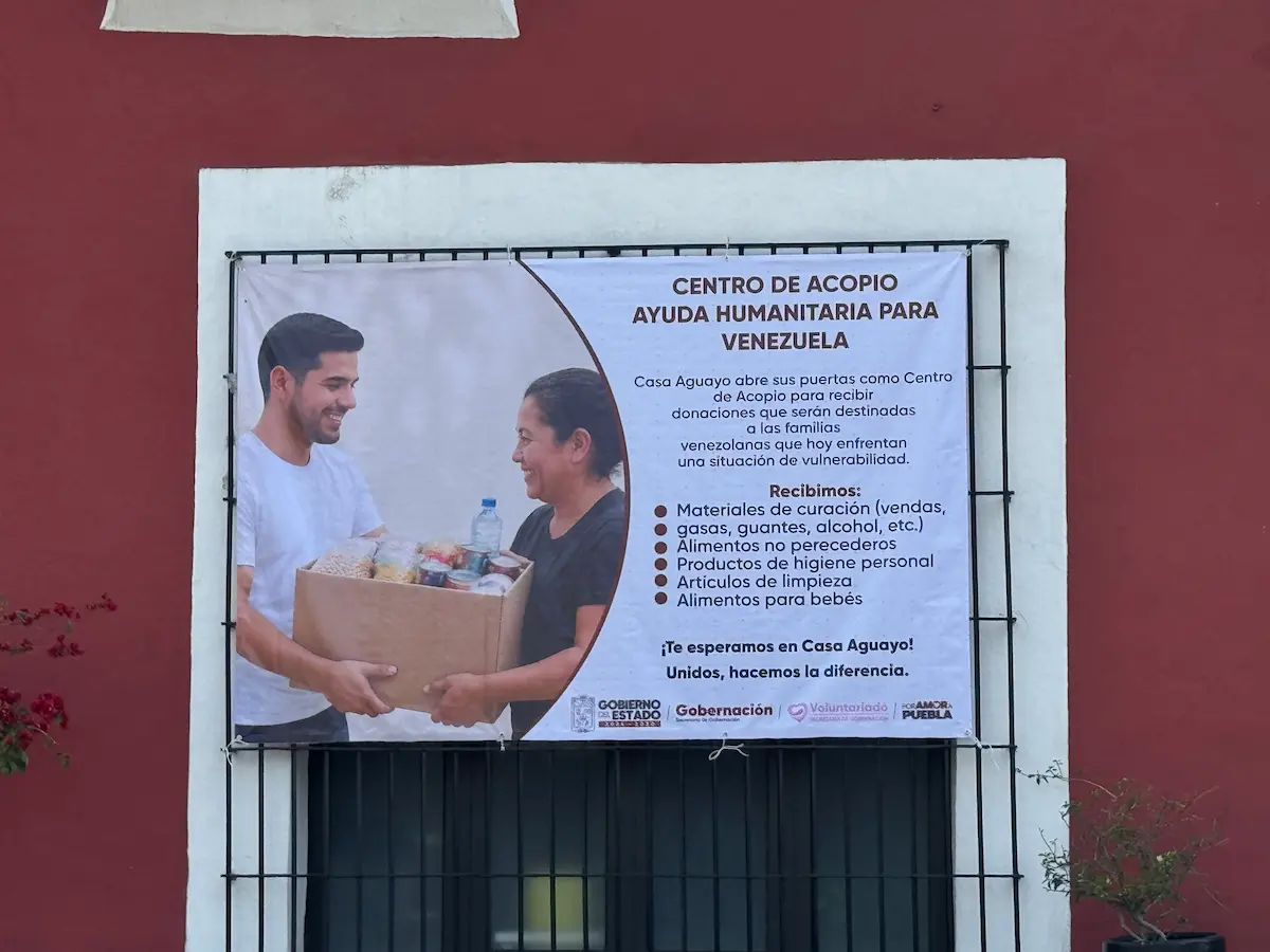 Gobierno estatal instala centro de acopio para Venezuela en Puebla: esto puedes aportar 