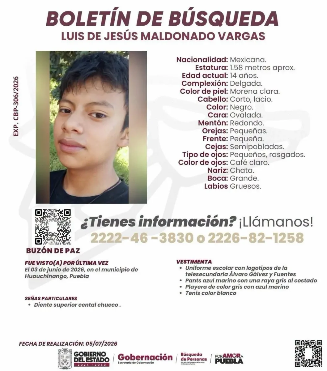 Buscan a Luis de Jesús Maldonado de 14 años desaparecido en Huauchinango 2 Buscan a Luis de Jesús Maldonado de 14 años desaparecido en Huauchinango