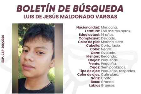 Buscan a Luis de Jesús Maldonado de 14 años desaparecido en Huauchinango