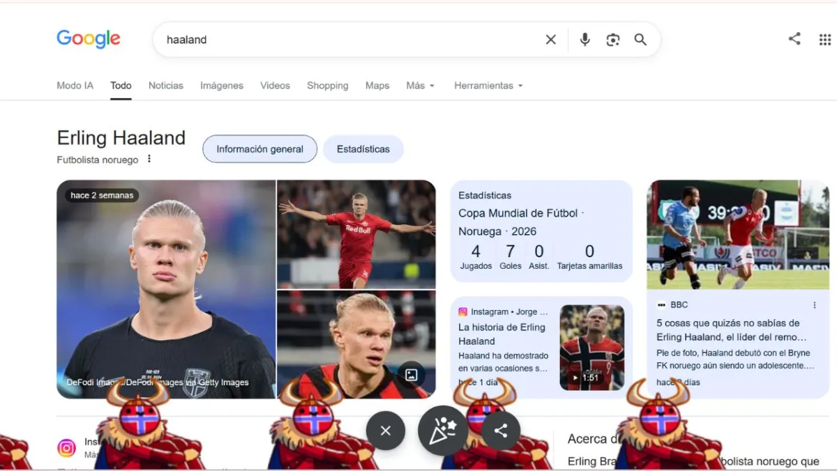 Esto pasa cuando buscas Erling Haaland en Google