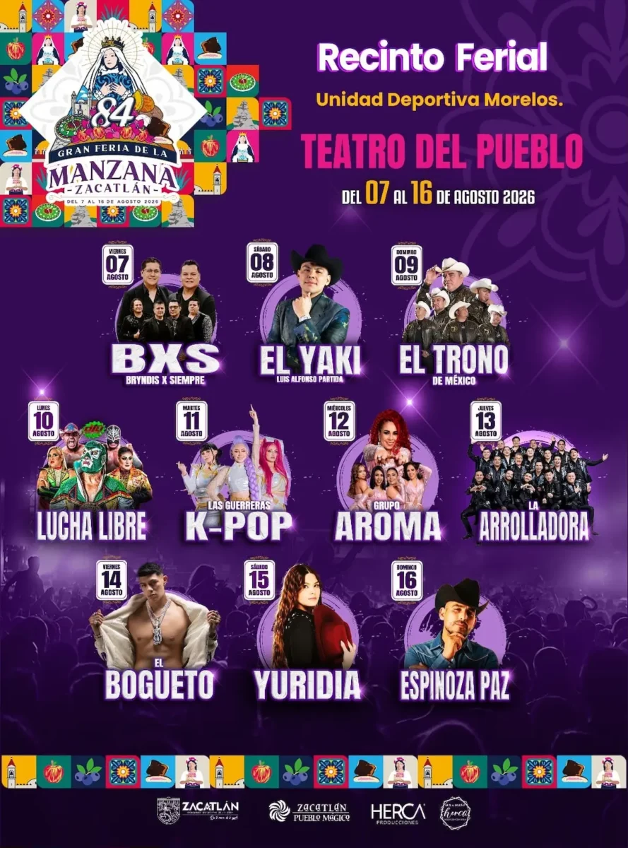 Esta es la cartelera de la 84 Gran Feria de la Manzana en Zacatlán