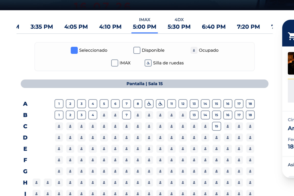 Boletos agotados en el IMAX de Puebla: mapa de asientos de la función de las 5:00 p.m. con solo las primeras filas disponibles | Foto: Cortesía