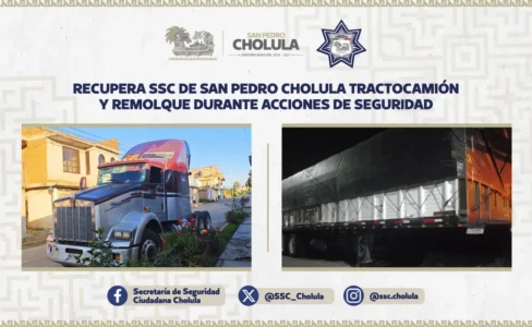 Recupera SSC de San Pedro Cholula tractocamión y remolque durante acciones de seguridad