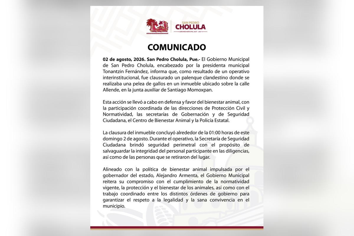 Autoridades de San Pedro Cholula realizan un operativo interinstitucional contra un palenque clandestino | Foto: SSC Cholula