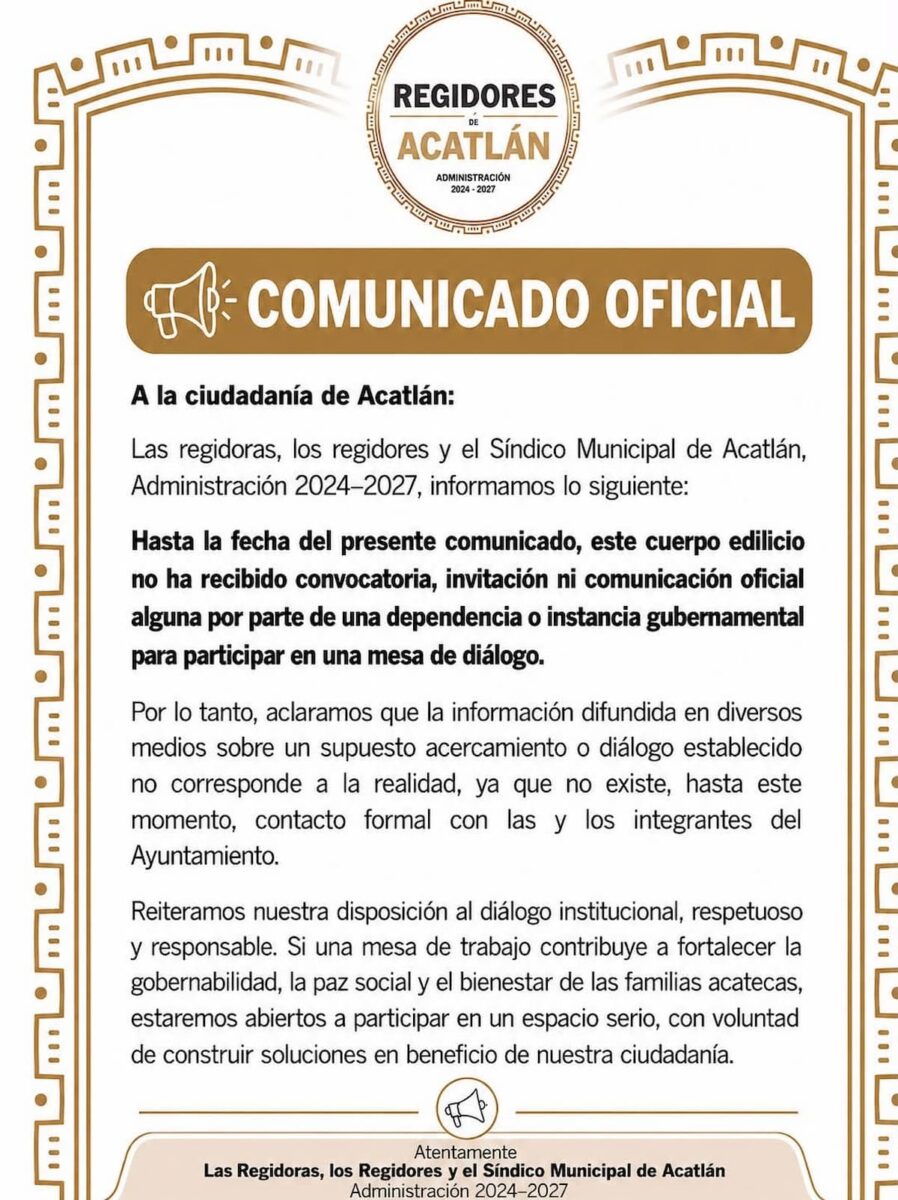 Regidores de Acatlán niegan que haya mesa de diálogo con alcaldesa y Segob por revocación de mandato