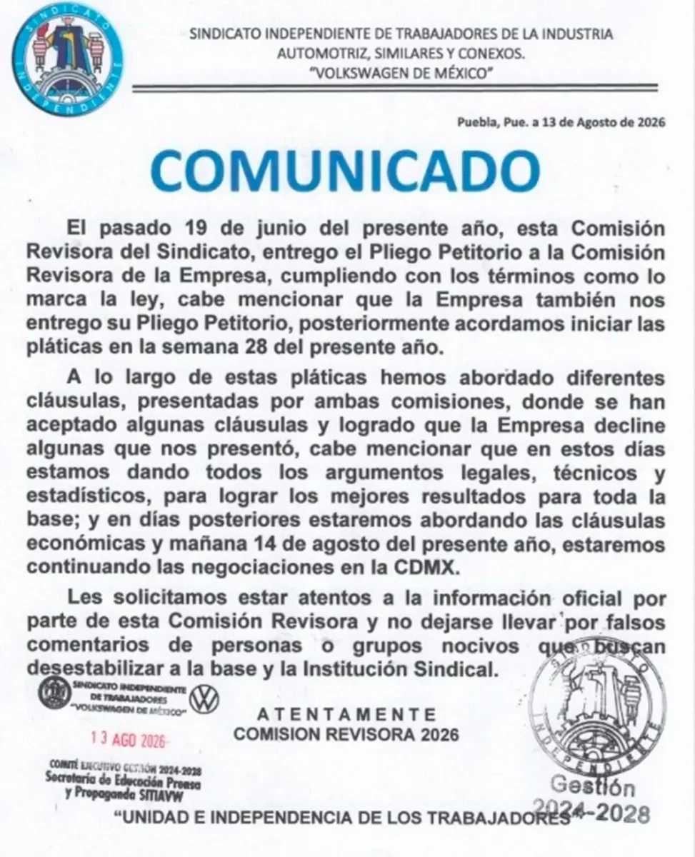 Detienen a exdirigente sindical de Volkswagen y a extesorero