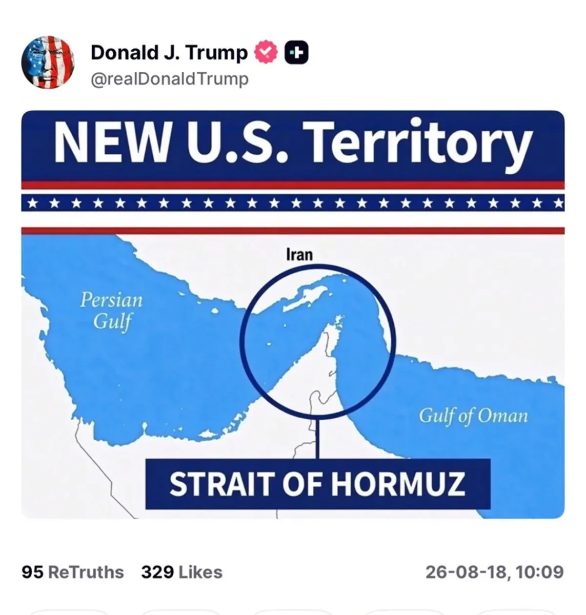 Estrecho de Ormuz es nuevo territorio de EU, asegura Trump