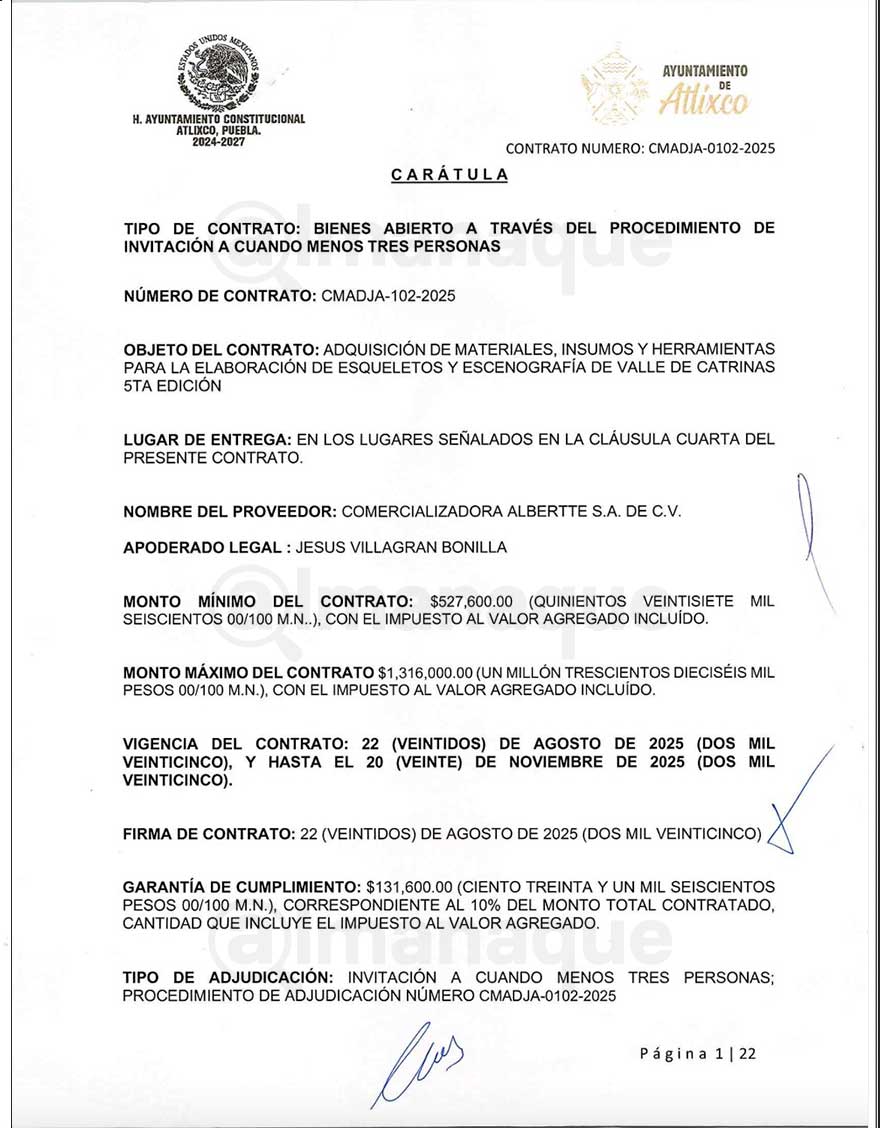 Costo del Valle de Catrinas aumenta 210% con Ariadna Ayala: empresas foráneas se benefician 11 documento catrinas 1